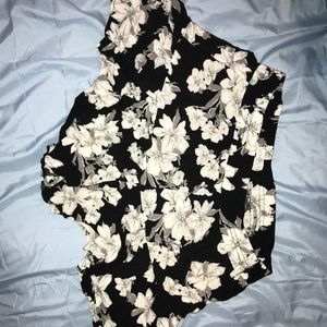 black and white floral flare shorts